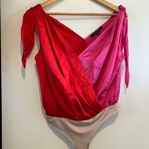 Strut and Bolt Pink & Red Wrap Bodysuit